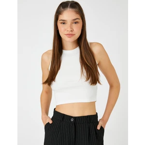 Fitilli Atlet Crop Bisiklet Yaka Fitilli Kolsuz