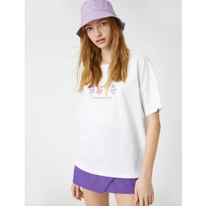 Kısa Kollu Tişört Rahat Kesim Bisiklet Yaka Baskılı