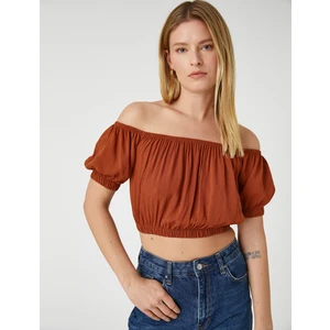 Crop Bluz Omzu Açık Lastikli