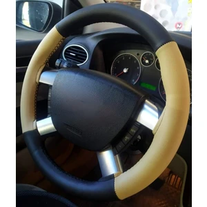 Vw Polo 2017> Uyumlu Direksiyon Kılıfı Dikmeli Iki Renkli Bej Siyah (4prçlı)