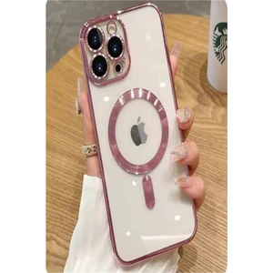 iPhone 12 Pro Kılıf Magsafe Köşeleri Renkli Lüx Şeffaf Kamera Lens Korumalı