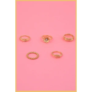 Altın Kaplama 5'li Papatyalı Yüzük Seti