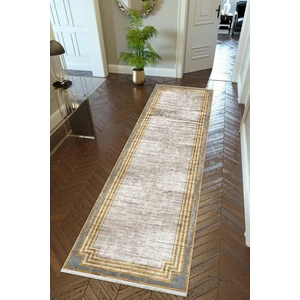 10 Post Onlineyolluk Koridor Altın Gold Gri Dijital Baskı Kaymaz Yuvarlak Oval Kesme Ince Yıkanabilir Halı