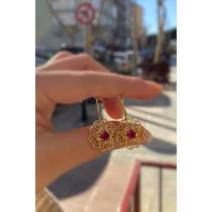 Erer Gümüş Gümüş Telkari Model Pembe Taşlı Anne Küpesi