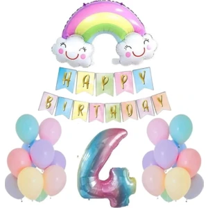 Best Parti 4 Yaş Gülen Gökkuşağı Rakam Folyo Balon Set