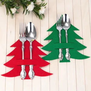 Diken Store Yılbaşı Çam Ağacı Şeklinde Dekoratif Kaşıklık Sofra Aksesuarı Kırmızı 6 Adet Yılbaşı Gecesi Sofra Dekoru