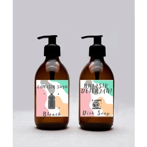 JUNİBELİW 2li Set Amber Cam Şişe Kavanoz Bulaşık Deterjanlığı Çamaşır Suyu 2X250ML