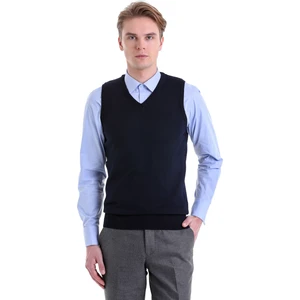 Lacivert Regular Fit Düz V Yaka Yün Triko Süveter