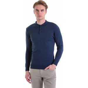 Indigo Regular Fit Düz Polo Yaka Yün Triko Kazak