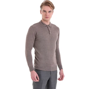 Vizon Regular Fit Düz Polo Yaka Yün Triko Kazak