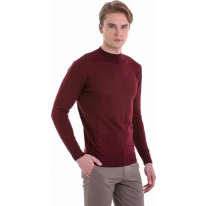 Bordo Regular Fit Düz Yarım Balıkçı Yaka Yün Triko Kazak