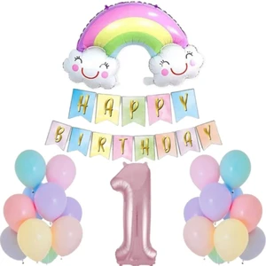 Bi Dolu Mutluluk Gökkuşağı Folyo Balon Set  Yaş