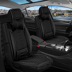 opel Corsa E Uyumlu Lüks Deri Oto Koltuk Kılıfı Tam Takım Set Mars Siyah