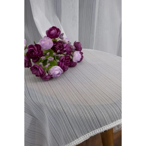 Evdepo Home Taç Mat Çizgili Ekru 1/3 Sık Pile Tül Perde Tek Kanat - Ekru 100 x 270 cm