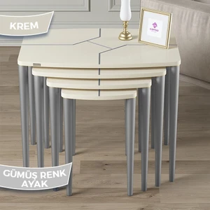 Argent Serisi Mdf ve Lake Boya Krem 4lü Zigon Sehpa Takımı Gürgen Ayaklar