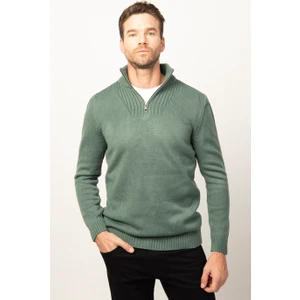 Slim Fit Dar Kesim Dik Yaka Fermuarlı Erkek Kazak