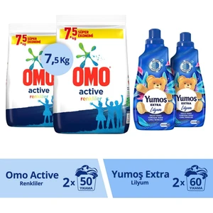 Toz Deterjan 7.5 kg x 2 + Yumoş 'lilyum Konsantre Çamaşır Yumuşatıcı 1440 ml 60 Yıkama x 2