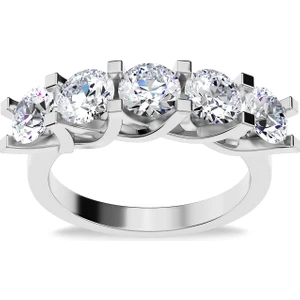 İndigo Takı Sarmaşık Pırlanta Montür Beş Taş Beyaz Gümüş Yüzük