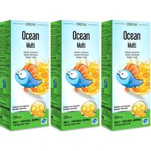 Ocean Multivitamin Multimineral Balık Yağı Ballı-Portakal Aromalı Şurup 150ml-3 Adet