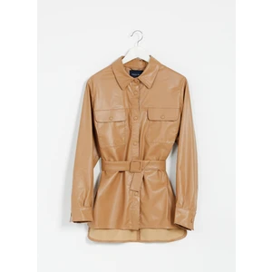 Deve Tüyü Kadın Geniş Fit Deri Görünümlü Ceket PAMEL