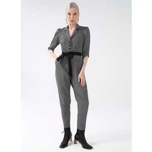 Desenli Bej - Siyah Kadın Tulum YMN-18