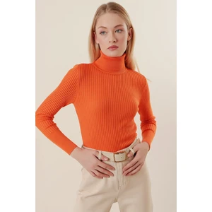 Kadın Oranj Boğazlı Fitilli Triko Balıkçı Yaka Kazak HZL22W-BD1445001