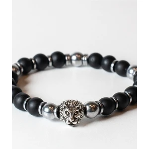 Padore Accessory Erkek - Elegant > Aslan Detaylı Hematit ve Onix Şık Doğal Taş Padore Bileklik | Güç Simgesi!
