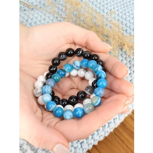 Padore Accessory Unisex - 3 Adet Turkuaz, Beyaz, Siyah Jade ve Onix Doğal Taş Padore Bileklik | Handmade