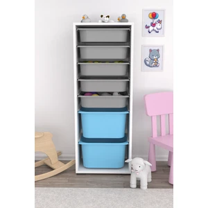 7 Sepetli Mavi Gri Çok Amaçlı Oyuncak Dolabı