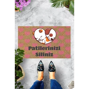 Kalpli İkili Kedi Dekoratif Kapı Önü Paspası