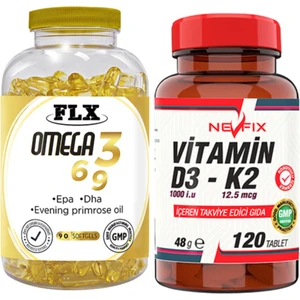 Flx Omega 3-6-9 Balık Yağı 180 Softgel & Nevfix Vitamin D3-K2 120 Tablet