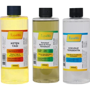 Yağlı Boya Seti Yardımcı Malzemeler 3 x 250 ml Terebentin Resim Keten Yağı ve Fırça Temizleme Sıvısı