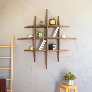 Vogel Home Design Duvar Rafı Ahşap Oval Kesim Dekoratif Duvar Rafı Kitaplık Raf