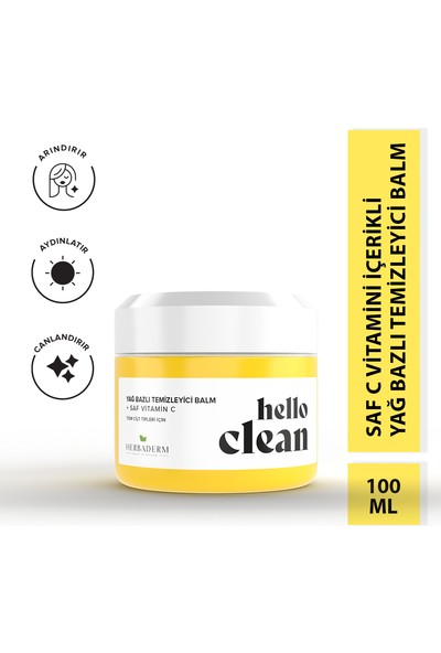 Herbaderm Hello Clean Aydınlatıcı, Canlandırıcı Yağ Bazlı Temizleyici Balm + Saf Vitamin C 100 Ml