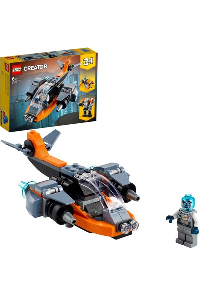 LEGO® Creator 3’ü 1 Arada Siber İnsansız Hava Aracı 31111 Siber İnsansız Hava Aracı, Siber Robot ve Siber Motosiklet İçeren 3’ü 1 Arada Oyuncak Yapım Seti (113 Parça)