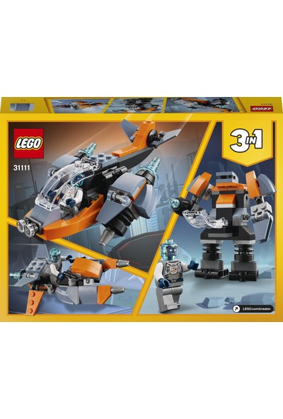 LEGO® Creator 3’ü 1 Arada Siber İnsansız Hava Aracı 31111 Siber İnsansız Hava Aracı, Siber Robot ve Siber Motosiklet İçeren 3’ü 1 Arada Oyuncak Yapım Seti (113 Parça)