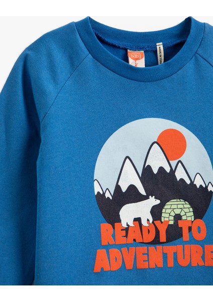 Doğa Temalı Baskılı Sweatshirt Bisiklet Yaka Manşetleri Lastikli fırsatları