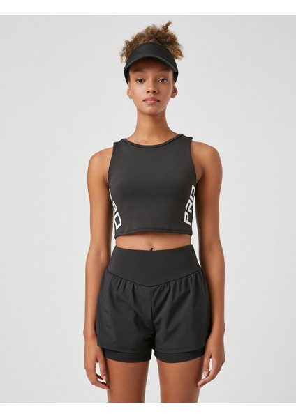 Crop Spor Atlet Baskılı Halter Yaka