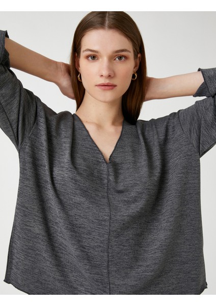 V Yaka Sweatshirt Yarasa Kollu