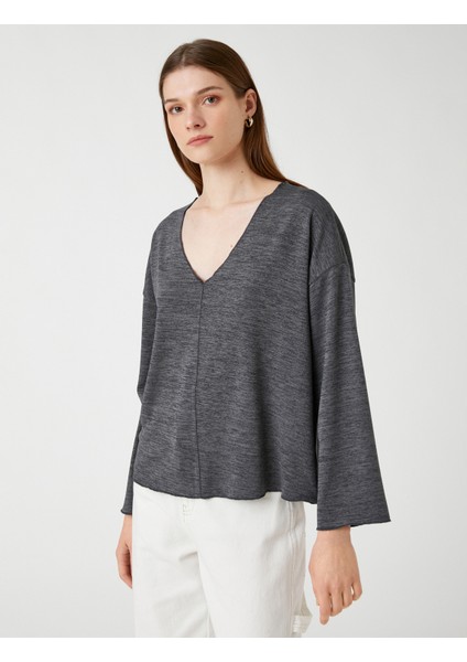 V Yaka Sweatshirt Yarasa Kollu modelleri