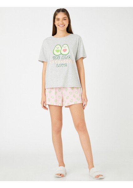 Avokado Baskılı Pijama Takımı Kısa Kollu modelleri