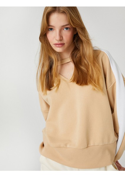 Bisiklet Yaka Sweatshirt Rahat Kesim Uzun Kollu Ribanalı