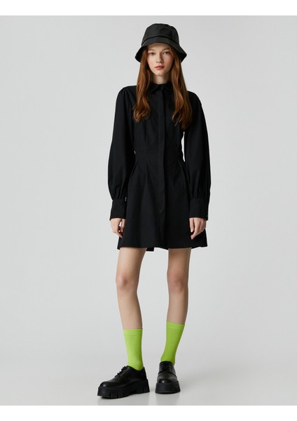 Gömlek Elbise Beli Piliseli Uzun Kollu Pamuklu Manşet Yaka fiyatları