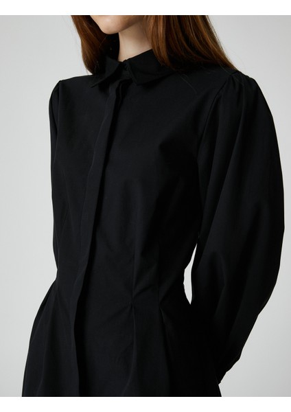 Gömlek Elbise Beli Piliseli Uzun Kollu Pamuklu Manşet Yaka indirimleri