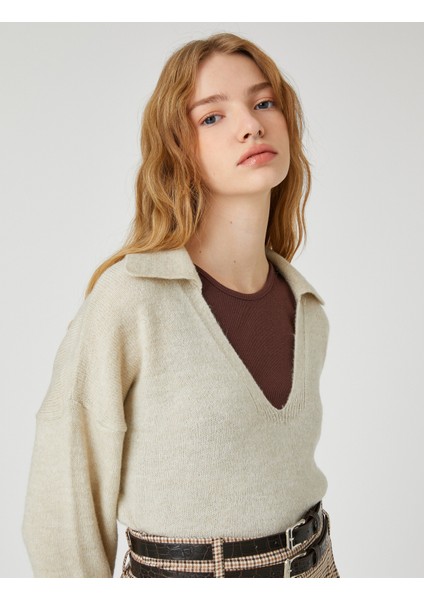 Polo Yaka Kazak Örgü Uzun Kollu fiyatları