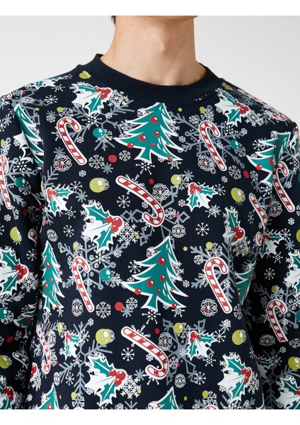 Yılbaşı Temalı Sweatshirt Baskılı Bisiklet Yaka Uzun Kollu indirimleri