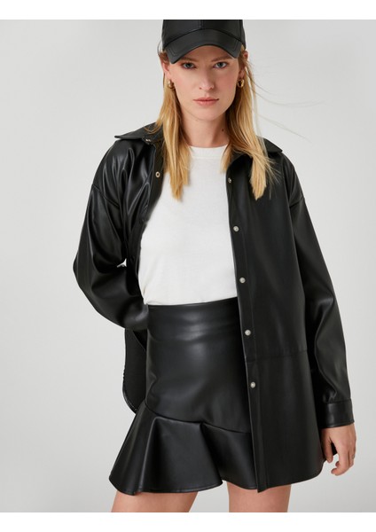 Deri Görünümlü Gömlek Ceket Çıtçıtlı Yırtmaç Detaylı