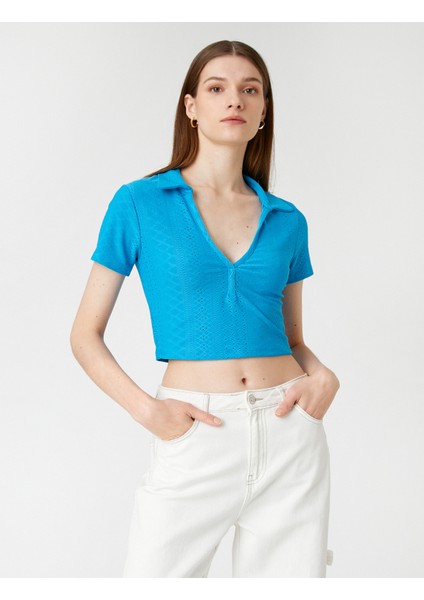 Polo Yaka Crop Tişört