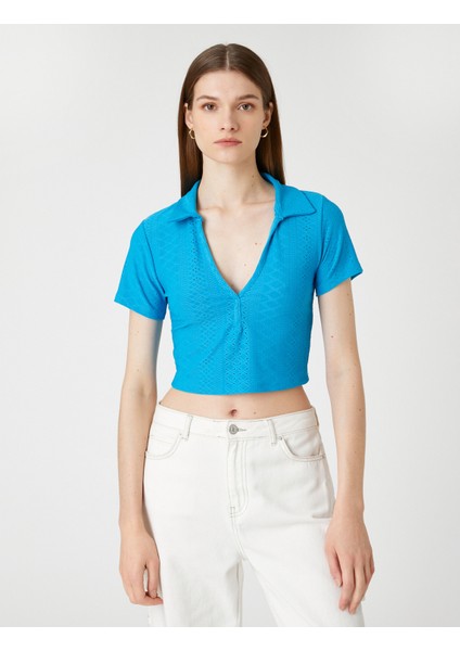 Polo Yaka Crop Tişört