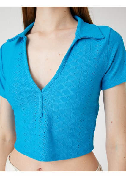 Polo Yaka Crop Tişört